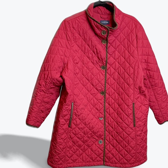 Lands End Womens Quilted Jacket Size 16W to 18W Red Barn Coat Button Front - Picture 1 of 9